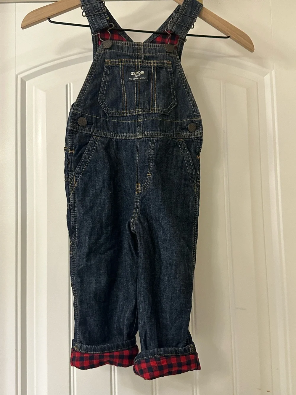 2 t boy OshKosh Buffalo Check Overalls EUC